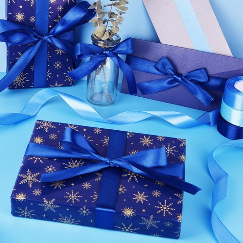 ASTARON Blue Satin Ribbon - 1 Inch Solid Color Fabric for Wedding Bouquets & Gift Wrapping