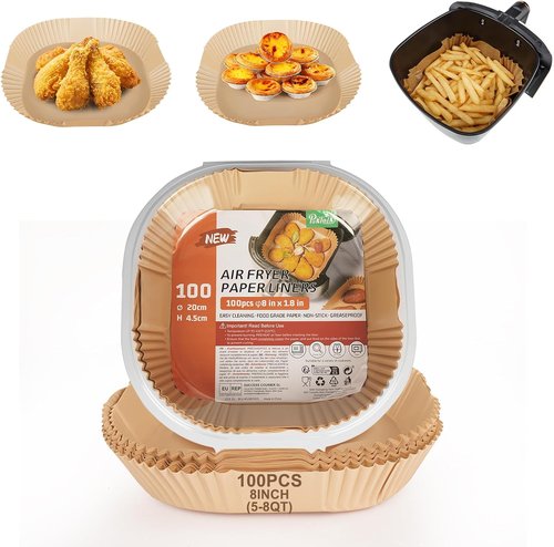 Air Fryer Liners | 8-Inch Disposable Non-Stick Sheets for Easy Cleanup - 100 Count