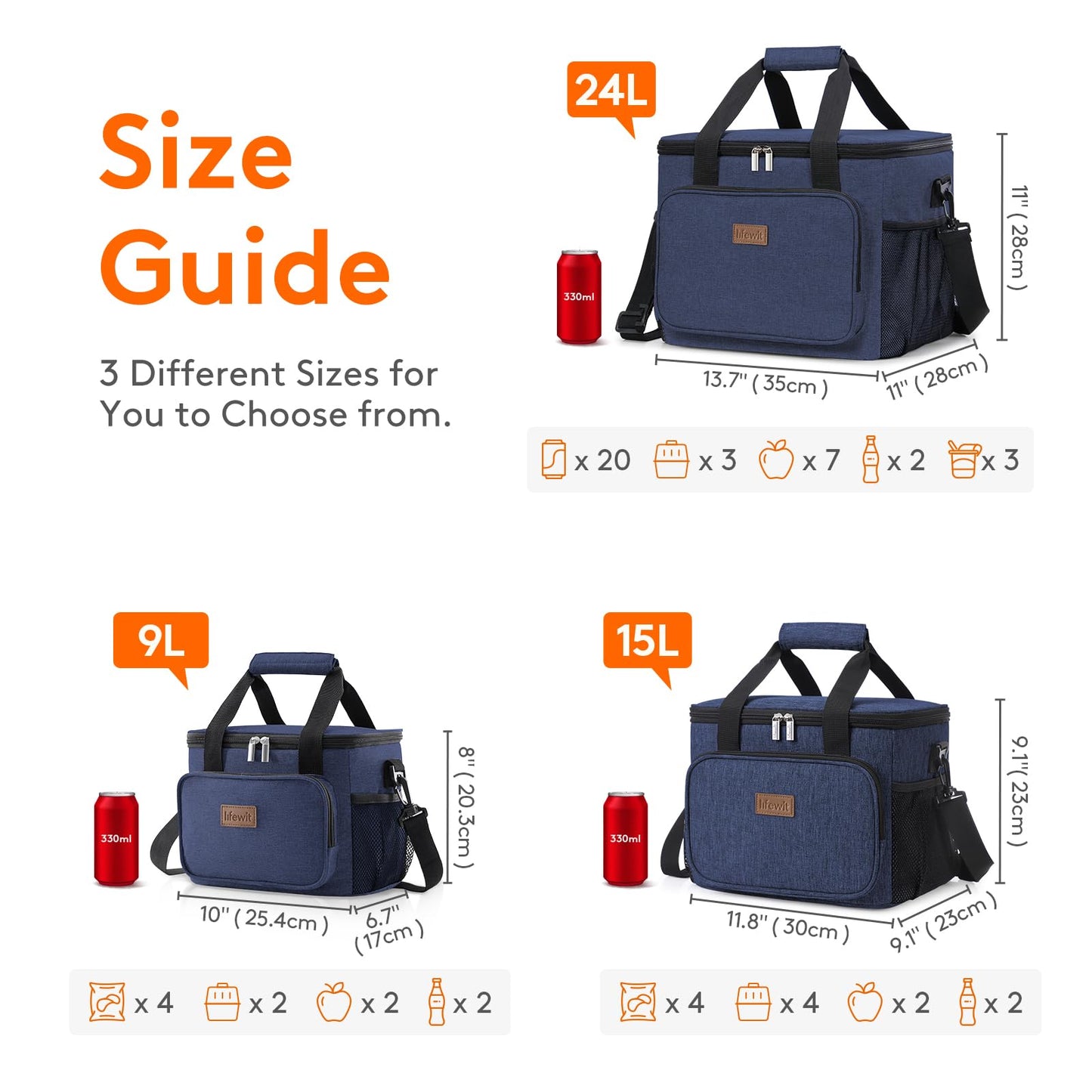 Lifewit Large Lunch Bag, Insulated Lunch Box, Soft Cooler Cooling Tote for Adult Men Women, Dark Blue 24-Can (15L)