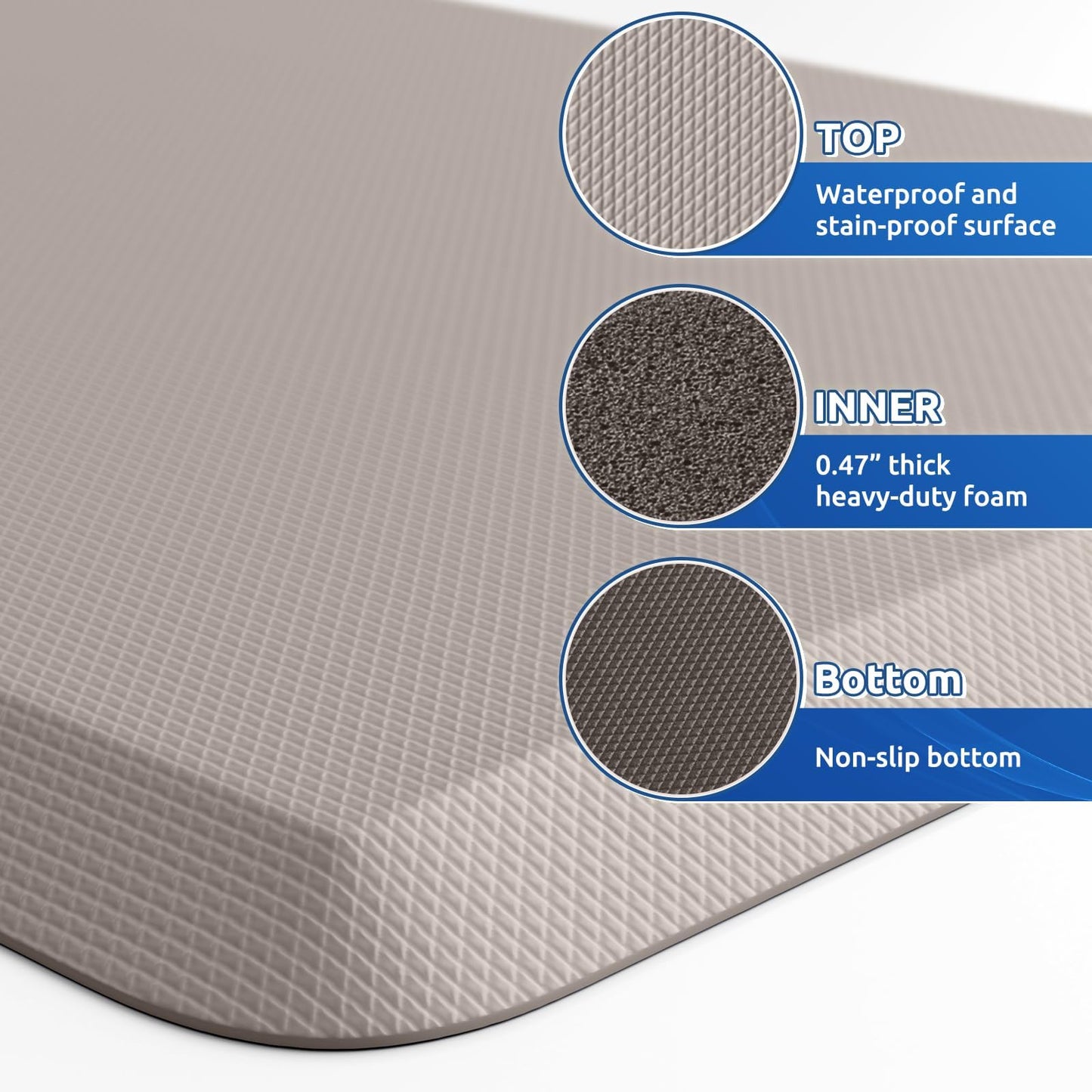 KitchenClouds 2PCS Kitchen Rugs Cushioned Anti-Fatigue Non-Slip Water Resistant Kitchen Mat Comfort Foam Standing Mat for Floor Office Sink Laundry (Khaki)