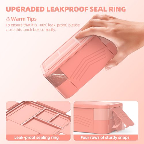 Cherrysea Stackable Bento Box Large Adult Lunch Container 6 Compartments Leakproof Kids Toddler Bento Lunch Box for School, All in One Pink Lunch Box with Adjust Divider for Office, Picnic - 1500ML