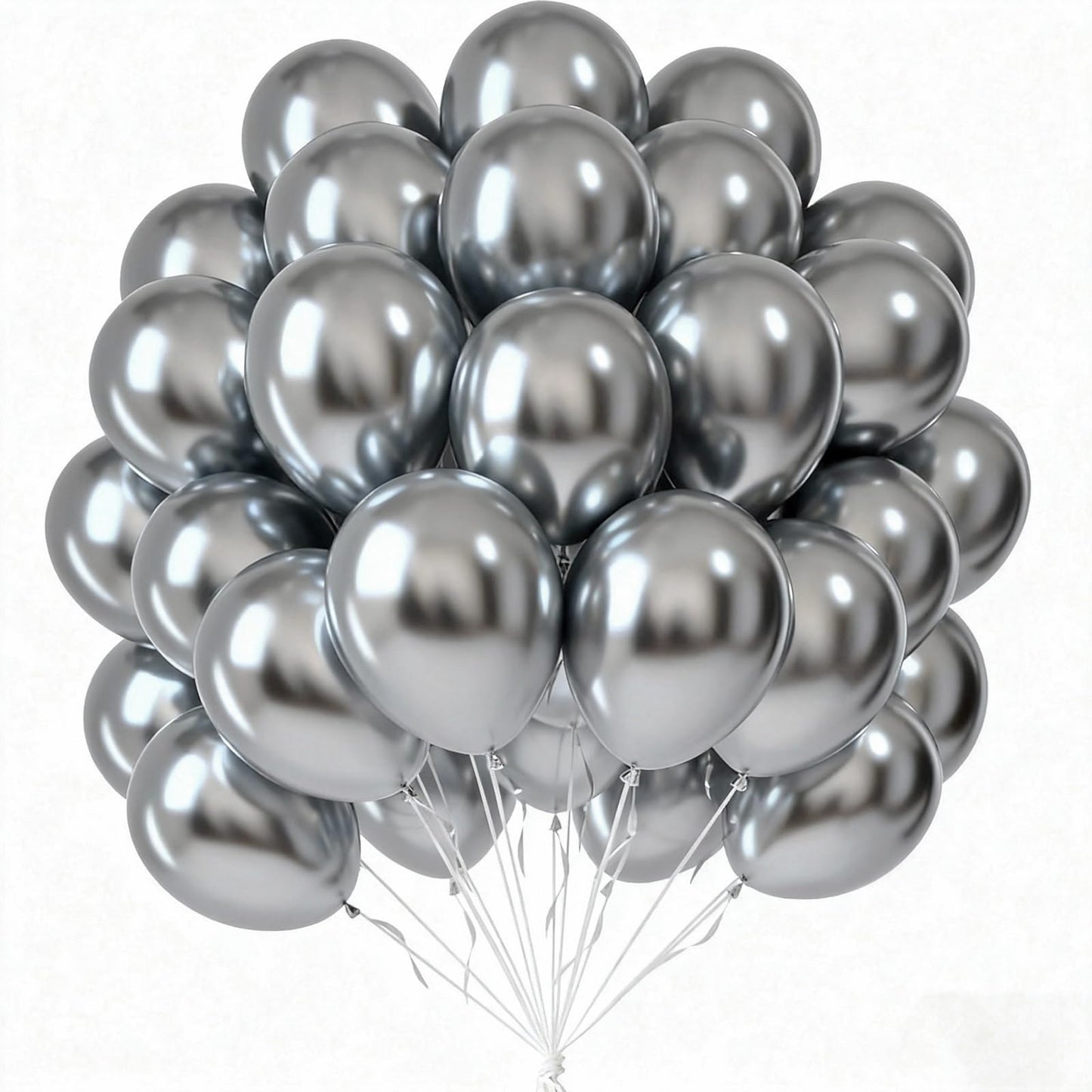 LAOREI Metallic Silver Balloons 50 pcs 12 Inch Chrome Silver Latex Balloons for New Year, Wedding, Baby Shower, Gender Reveal, Easter, Anniversary, Birthday, Christmas Party Decoration