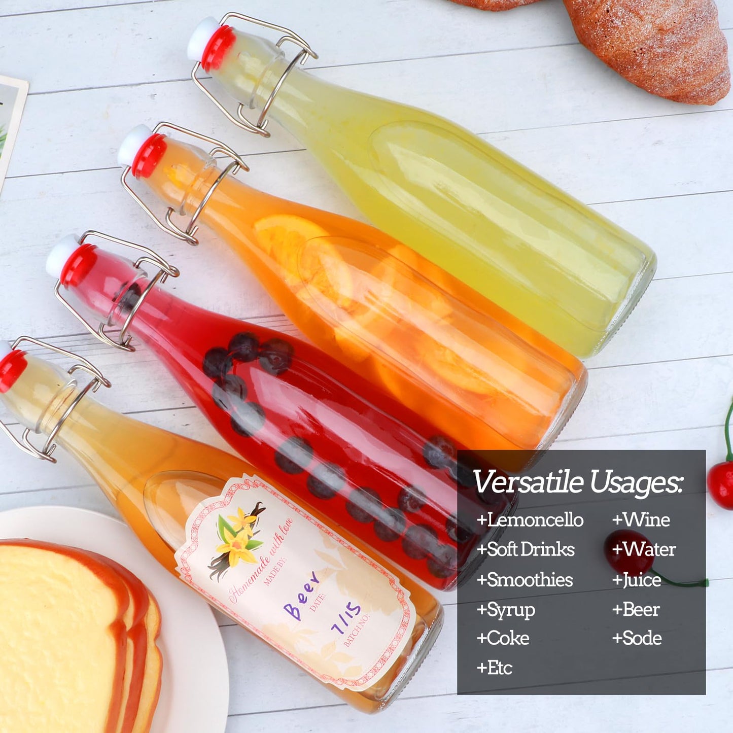 16Oz 6 Pack Swing Top Glass Bottle with Lids,Flip Top Glass Bottle for Fermentation, Beer,Kombucha, Mead, Wine,Vinegar