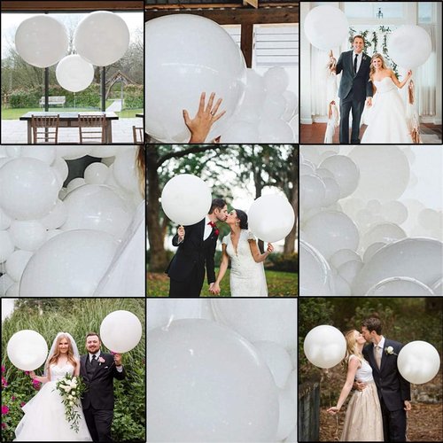 24pcs 18 Inch Big White Balloons Latex Round Balloons Giant White Balloon Jumbo Thick Balloon for Photo Shoot Birthday Wedding Party New Year's Day Christmas Decorations