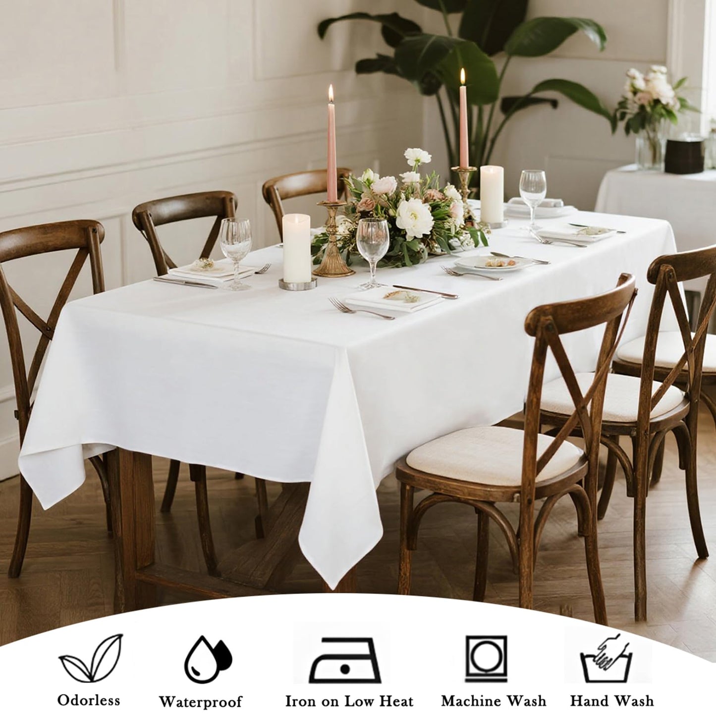 Kachanaa 2 Pack White Rectangle Polyester Table Cloth 70 x 120 Inch, Suitable for 6-8 Ft Rectangle Tables, Wrinkle Resistant Washable Table Cover for Dining, Wedding, Party, Banquet and Camping