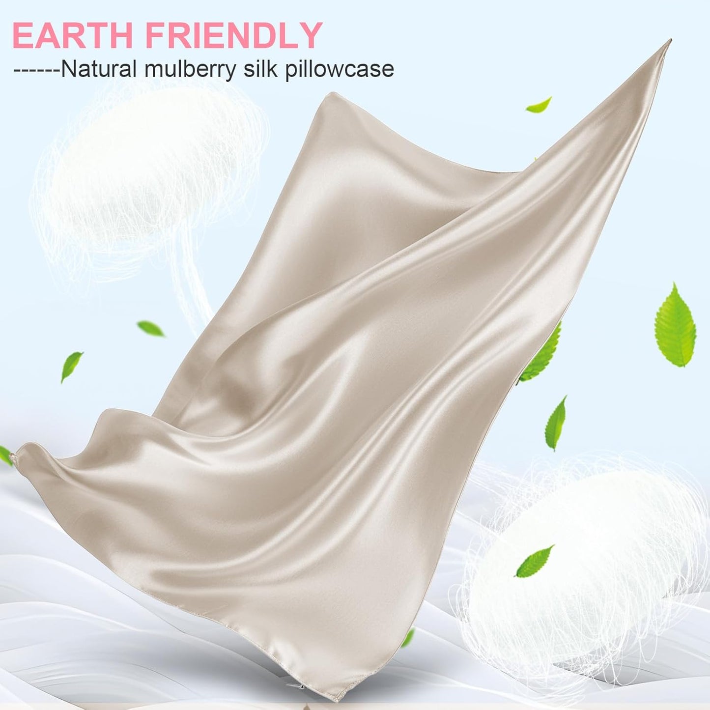 Skiennix Mulberry Silk Pillowcases - Smooth & Breathable Cooling Set of 2 | Standard Size, Beige