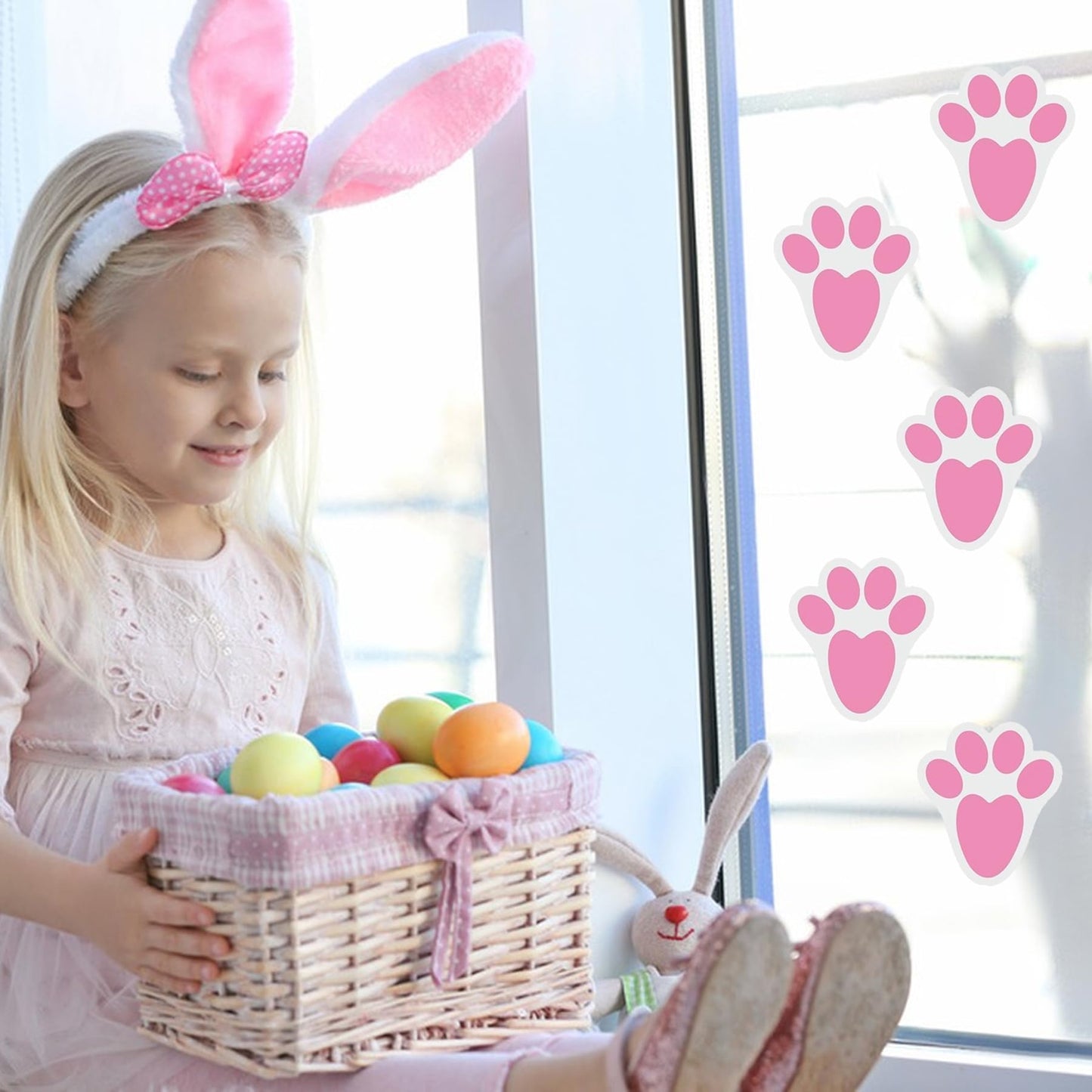 Ocosy 60Pcs Removable Easter Bunny Paw Prints Rabbit Paw Print Floor Decal Clings Easter Party Decorations