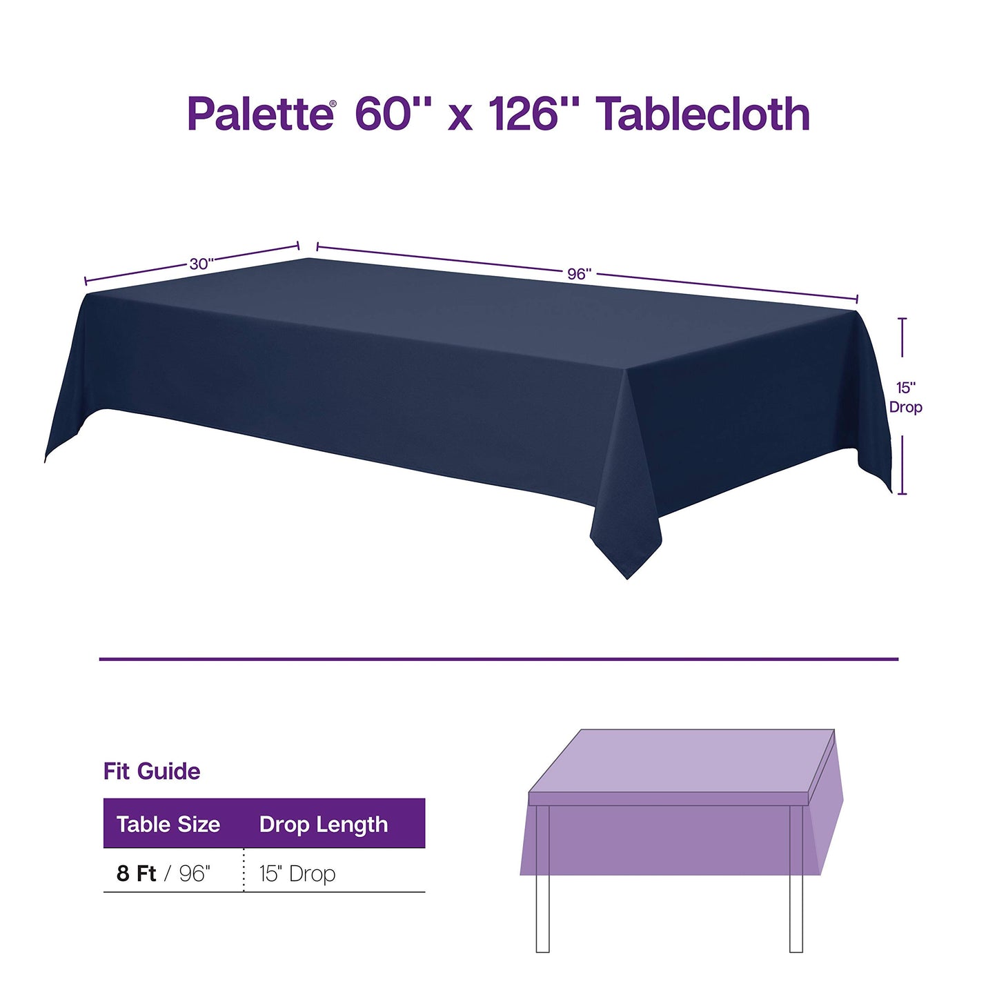 Gee Di Moda Rectangle Tablecloth - 60 x 126 Inch Lavender Table Cloth for 8 Foot Rectangle Tables - Heavy Duty Washable Fabric - for Holiday Party, Dinner, Weddings, Baby Shower & Events