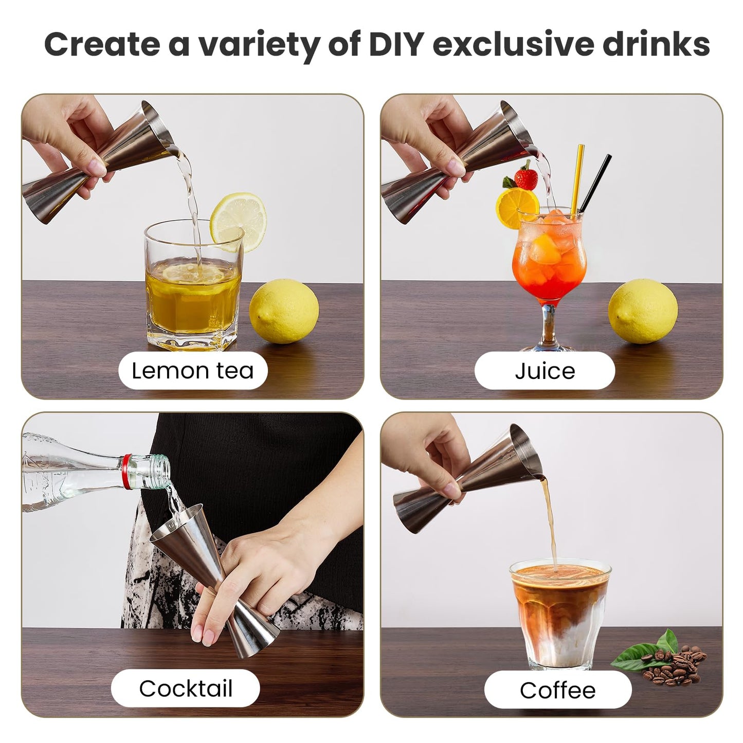 Professional Bartender Jigger, Thickened 18/8 Stainless Steel Japanese Style Double Jigger with Laser Etched Measurements, No Curled Lip Design,for Home & Bar Use (1oz/2oz, 10ml/20ml/30ml/45ml)