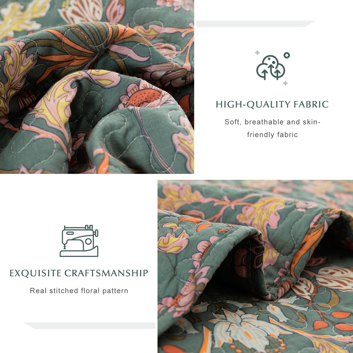 Lady Ann 100% Cotton Floral Quilt Sets Queen - Vibrant Paisley Flowers Pattern Plant Botanical Printed Quilted Bedspread & Coverlet Set, 3 PCS Lightweight Extra Soft Queen Bedding Sets All Season