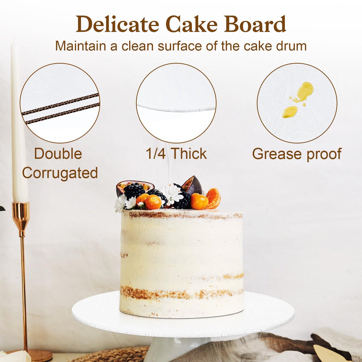12 PCS Cake Boards 8 Inch Round, 8 Inch Cake Drums, 1/4" Thick Cake Drum, Cake Board Food Grade Cake Base, White Cake Cardboard Circles Bases para Pasteles for Wedding & Party & Pizza Desserts