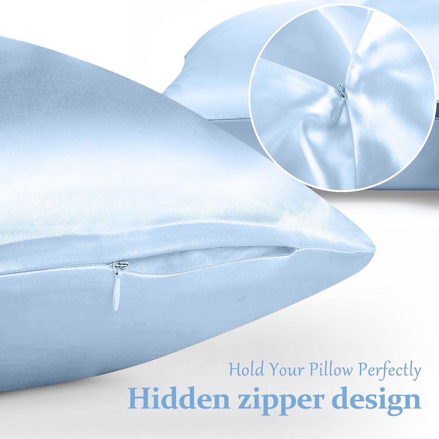Skiennix 100% Pure Silk Pillowcases - Cooling Mulberry Silk for Hair & Skin | Standard Size, Light Blue - 2 Pack