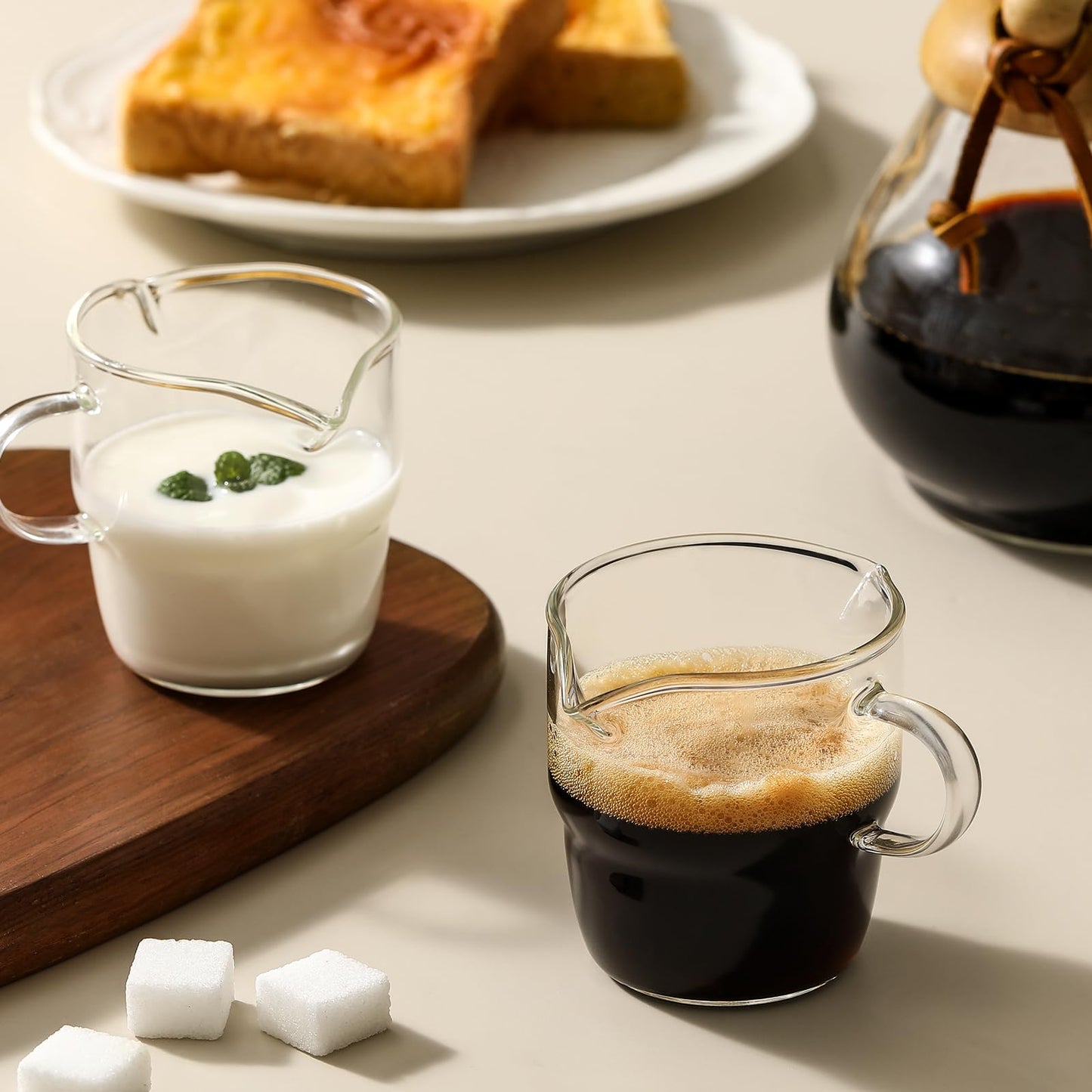 NETANY 6 OZ Espresso Cups Set of 2, Double Spouts Stackable Cups, Espresso Shots Glass Mugs with Handle, Machine Accessories for Coffee Bar, Cute Clear Glasses for Gift