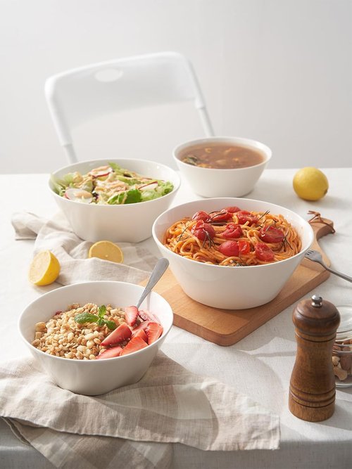 DOWAN 32 OZ Large Soup Bowls Set of 4 - White Ceramic Deep Bowls for Cereal, Salad & Pasta
