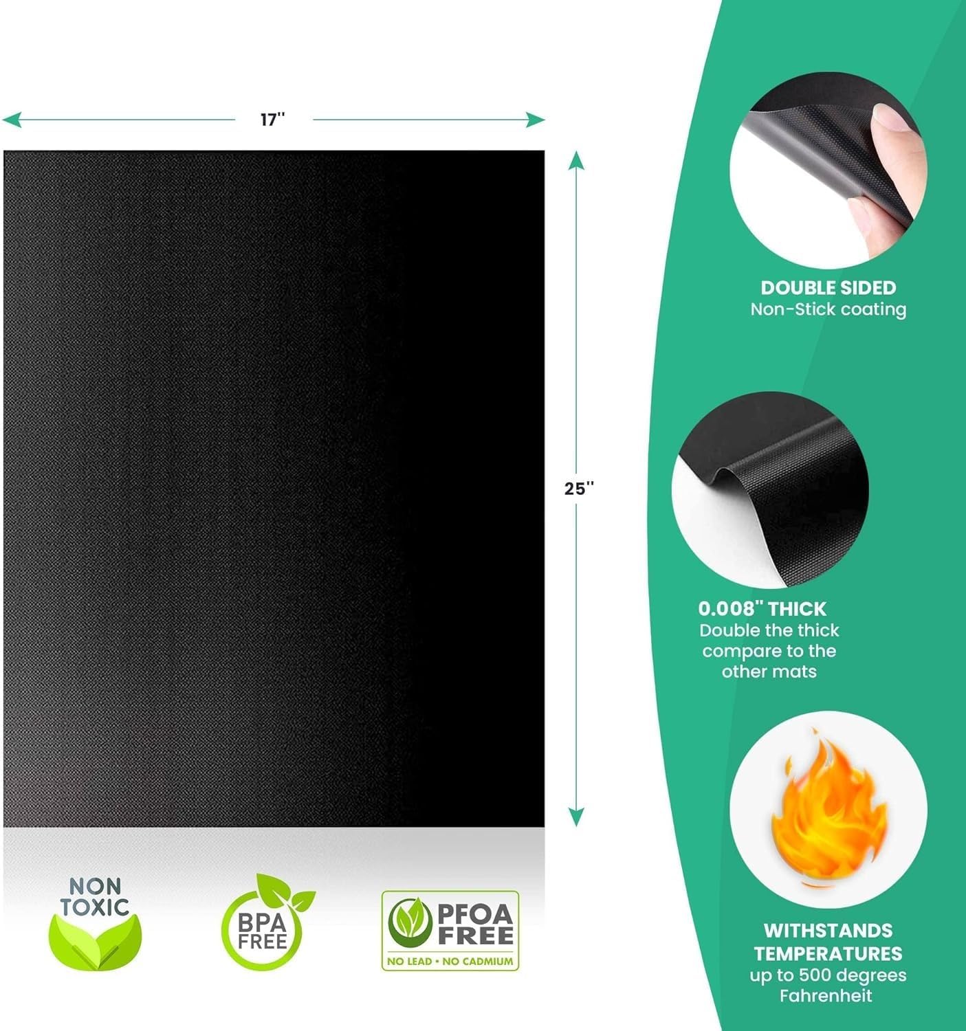 Skiennix Oven Liners - Heavy Duty Non-Stick Mats, 17”x25” | 2 Pack BPA & PFOA Free Kitchen Accessory