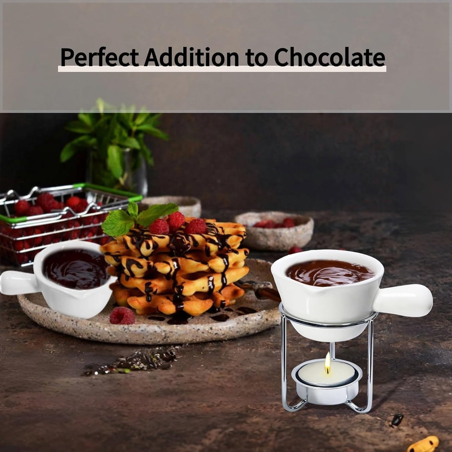 4Pcs Fondue Pot Set for Chocolate Butter Cheese, 5oz Butter Warmer for Seafood with 20 Tealight, Ceramic Bowl Oven Microware Dishwasher Safe,Perfect for family dip Fruit,Dessert,Snack
