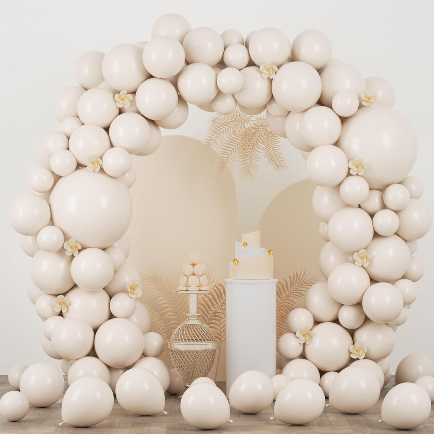 Voircoloria White Sand Balloons - 90 Pack Balloon Garland Kit for Weddings, Showers & Celebrations | 5-18 Inch Sizes