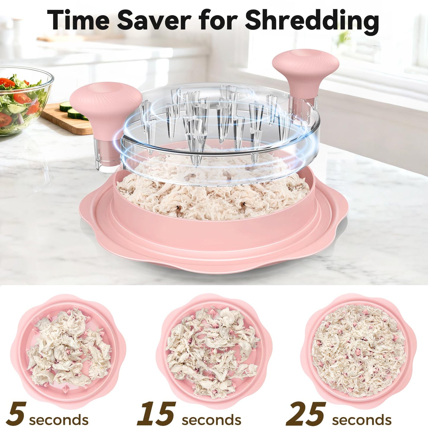 Ukeetap 10" Pro Chicken Shredder Tool Twist Large for Kitchen, BPA-Free Food-Safe Meat Grinder, Visible Chicken Breast Meat Shredder with Strong Anti-Slip Bottom & Ergonomic Handle, Pink