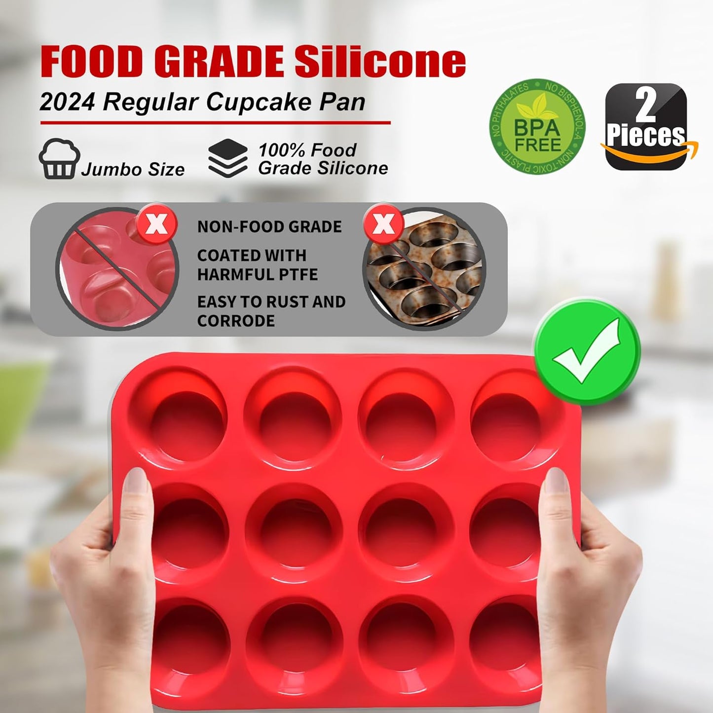 Skiennix Silicone Muffin Pan Set - 12-Cup Non-Stick Baking Mold | Dishwasher & Microwave Safe