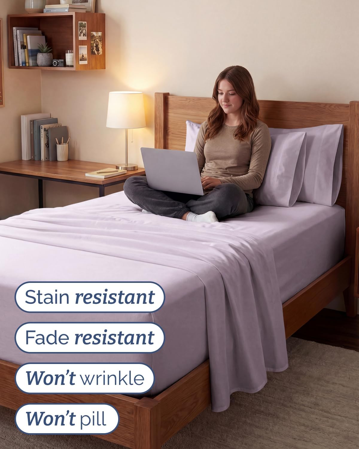 Skiennix Extra Deep Twin XL Sheet Set | 4-Piece Breathable Cooling Bedding - Soft Light Lavender, Wrinkle-Free