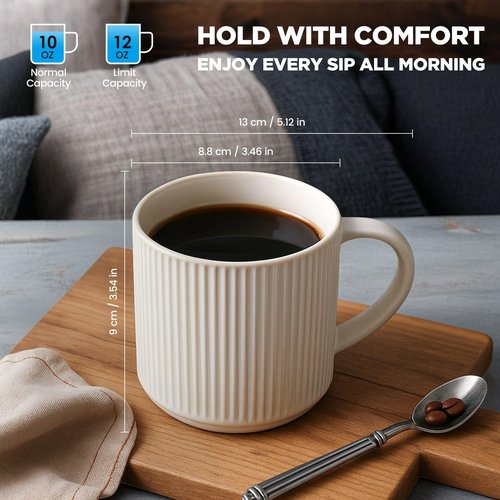 DeeCoo Matte White Coffee Mugs Set of 4, 12 Ounce Mug with Handles, Ceramic Stoneware Catering Coffee Cups, Porcelain Mugs Sets for Coffee, Tea, Hot Cocoa, Milk, Microwave and Dishwasher Safe