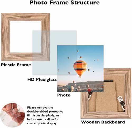 JCJMY 3x3 Picture Frame - Sturdy Rustic Brown Tabletop Frame with Shatter-Resistant Plexiglass