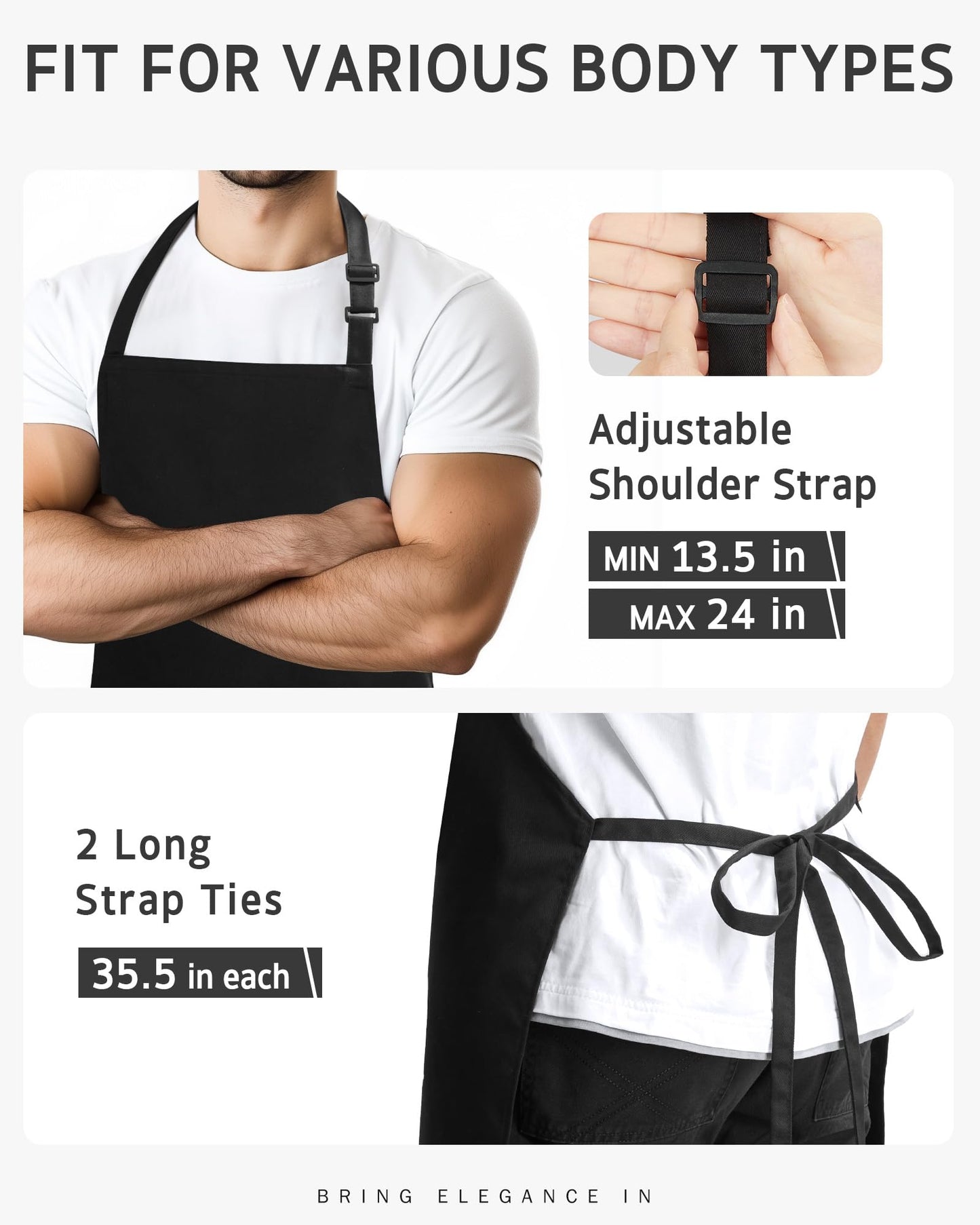 Syntus Chef Apron for Men Women Kitchen Cooking Apron with Pockets, Adjustable Bib Aprons Stain Resistant, 1 Pack Black