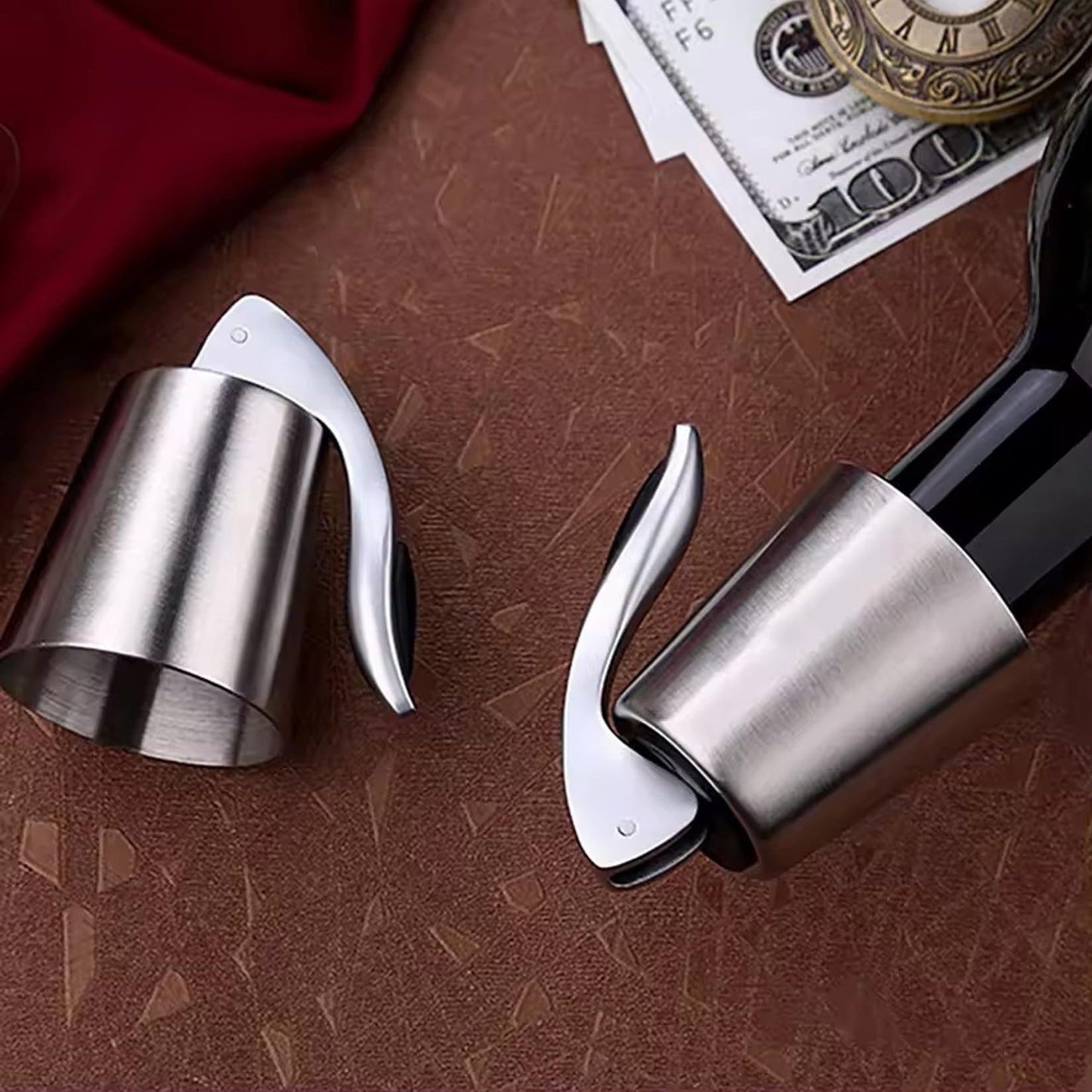 Pafusen Wine Stoppers Set of 2, Stainless Steel Wine Bottle Stopper with Silicone Seal, Reusable Wine Freshness Keep, Wine Saver Wine Bottle Sealer Stopper, Wine Accessories Gift (Polished)