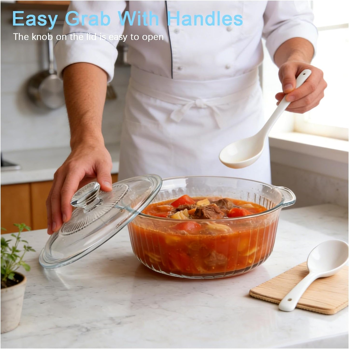 Round Glass Casserole Dish With Lid - 2.4QT Borosilicate Oven Safe Cookware - Clear Baking & Serving Dish