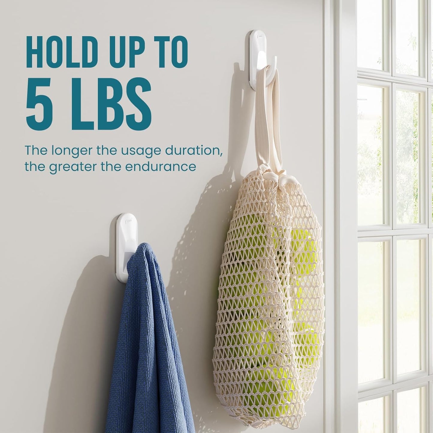 TAILI Heavy-Duty Sticky Hooks - No Damage Utility Hooks for Painted Walls | Removable & Reusable, 5 lb Capacity