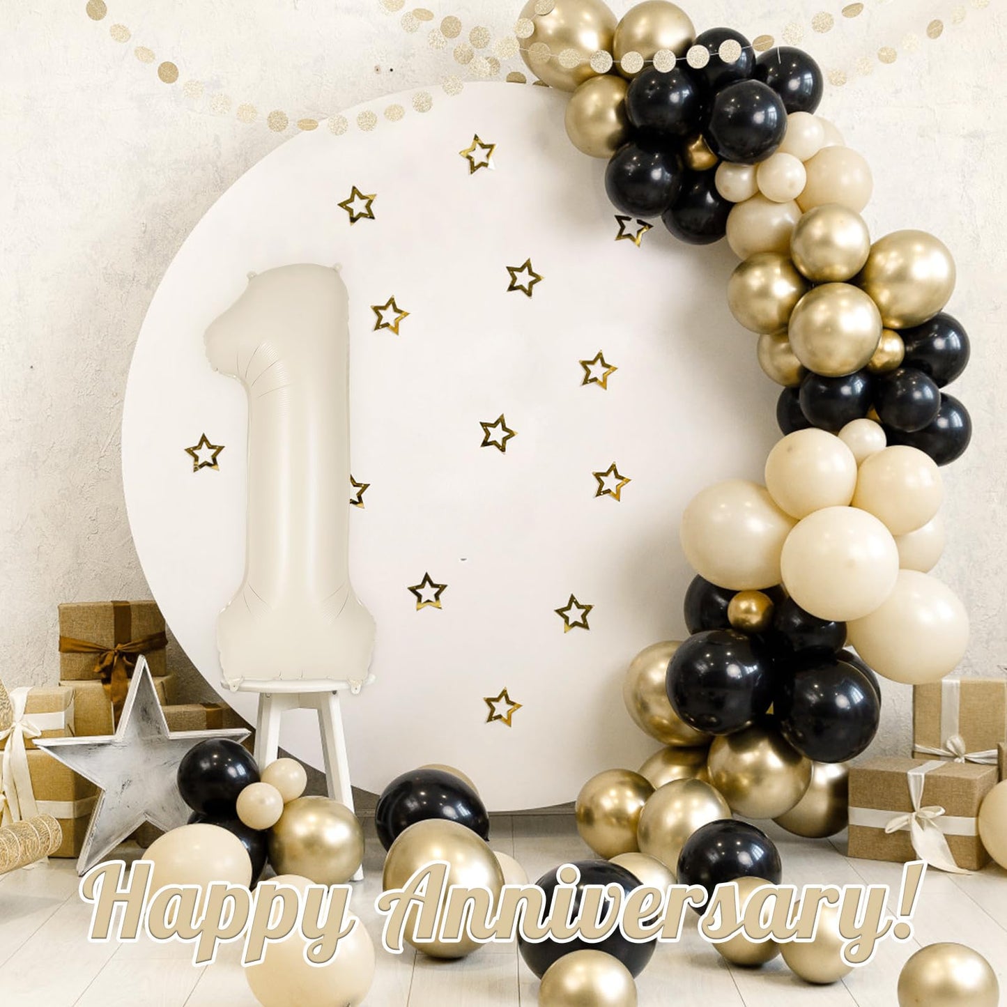 Cream Number 1 Balloon 40 Inch, Big Large Foil Helium Number Balloons, Jumbo Giant Beige Mylar Number 1 Balloons for 1st First Birthday Party Decorations Supplies Anniversary