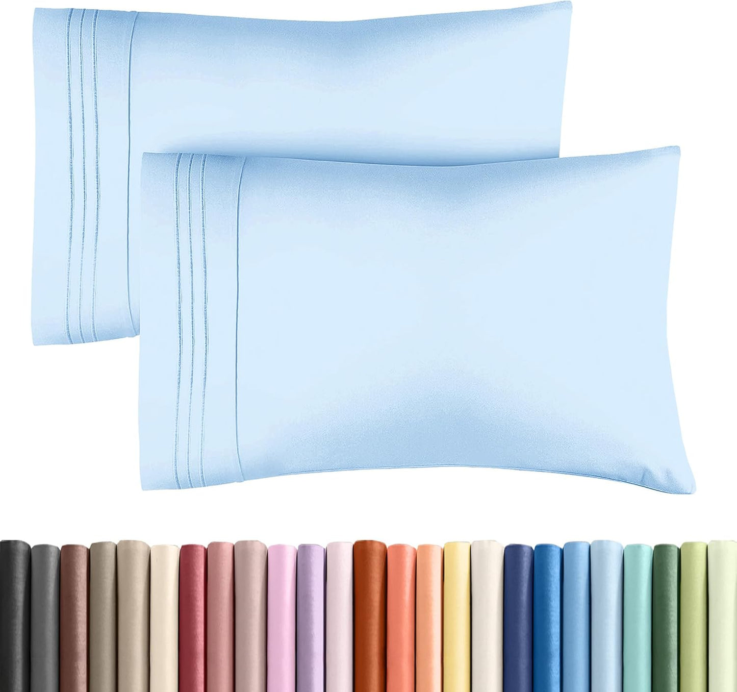 Queen Pillow Cases by [Brand Name] - Ultra Soft Hotel Quality Covers | Wrinkle-Free & Fade Resistant - Light Blue, Set of 2