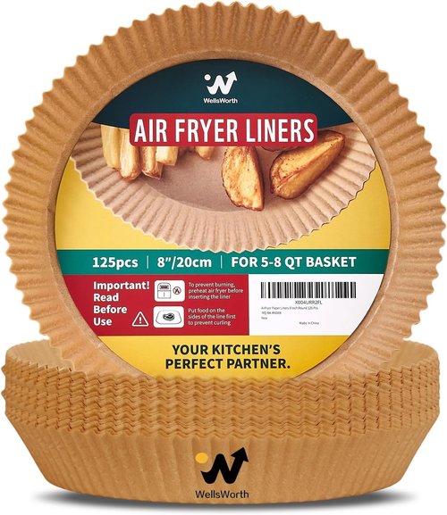 40GSM Air Fryer Paper Liners - 125 Pcs Non-Stick Parchment Paper for 5-8 Qt Baskets | Heat Resistant & Oil-Proof