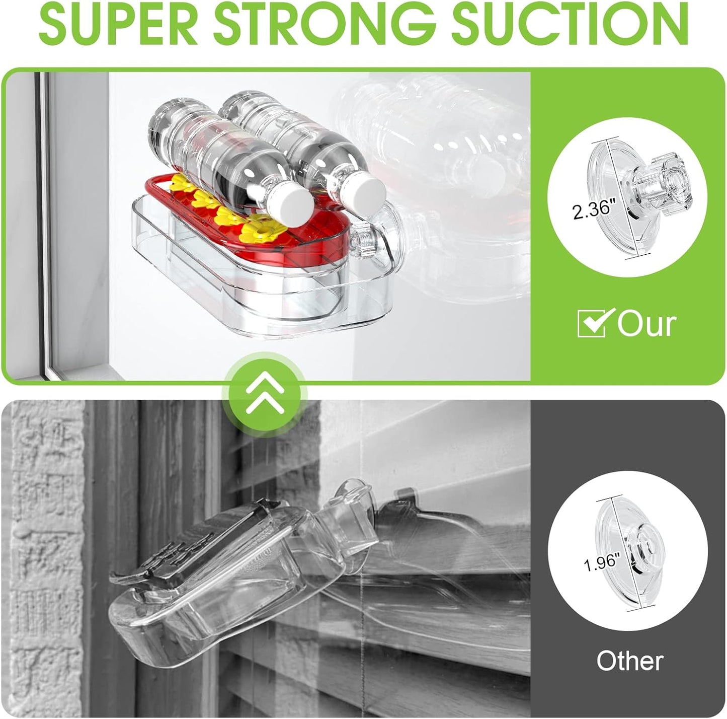 Redboat Hummingbird Feeder - 2 Pack Window Design with Strong Suction Cups & 4 Feeding Ports | Easy Clean, 10oz