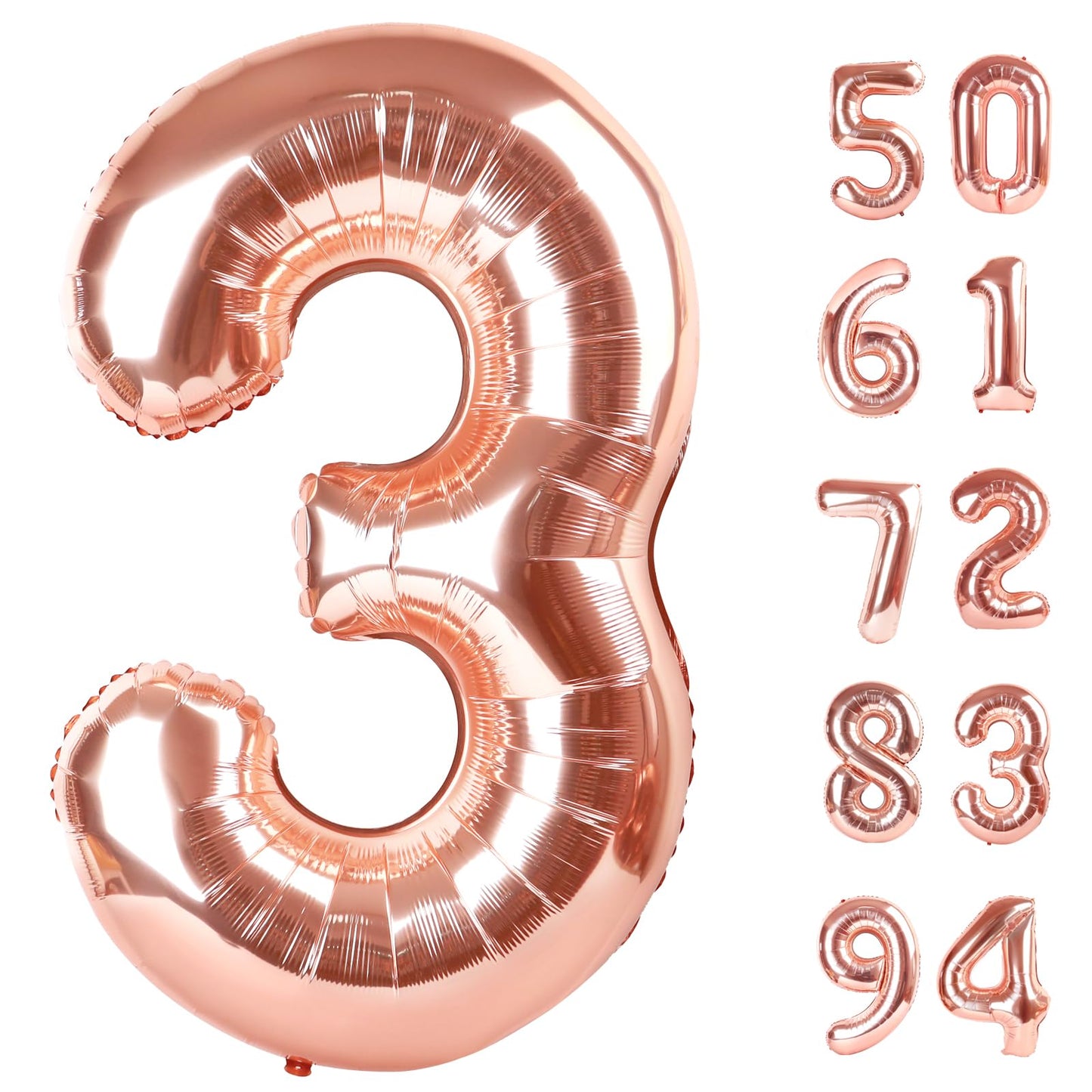 Rose Gold 3 Balloon, Number Balloons 40 Inch, 3rd Birthday Decorations for Kids Girls Boys, Men Women Party Supplies for Party Decorations, Number 3 Balloon