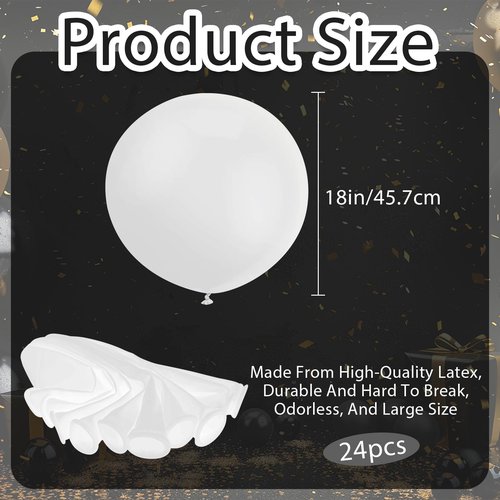 24pcs 18 Inch Big White Balloons Latex Round Balloons Giant White Balloon Jumbo Thick Balloon for Photo Shoot Birthday Wedding Party New Year's Day Christmas Decorations