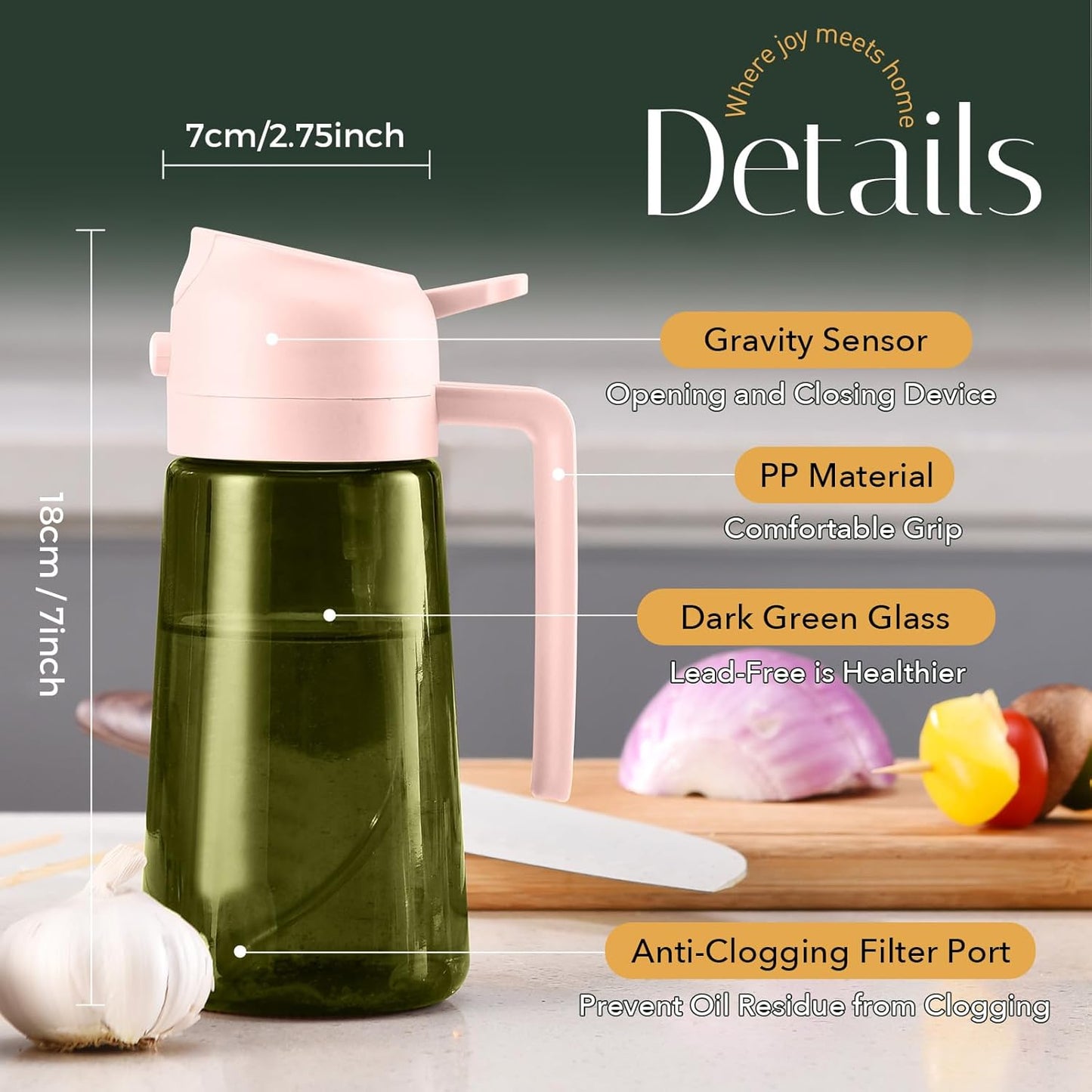 YARRAMATE Light-Blocking Dark Oil Sprayer - 16oz Olive Oil Dispenser Bottle | Food-Grade Glass, Dark Green