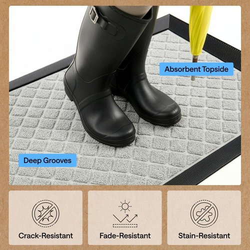 GORILLA GRIP Waterproof All-Season WeatherMAX Doormat - Natural Rubber, Stain & Fade Resistant, 29x17, Light Gray