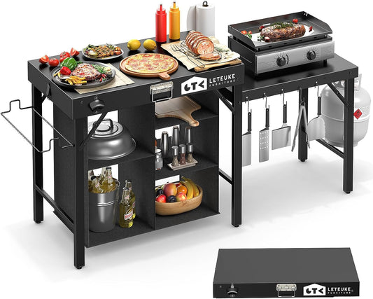Leteuke Portable Grill Table - Foldable Design with Storage for Blackstone & Ninja Griddles | Perfect for Outdoor BBQs, Camping & Picnics
