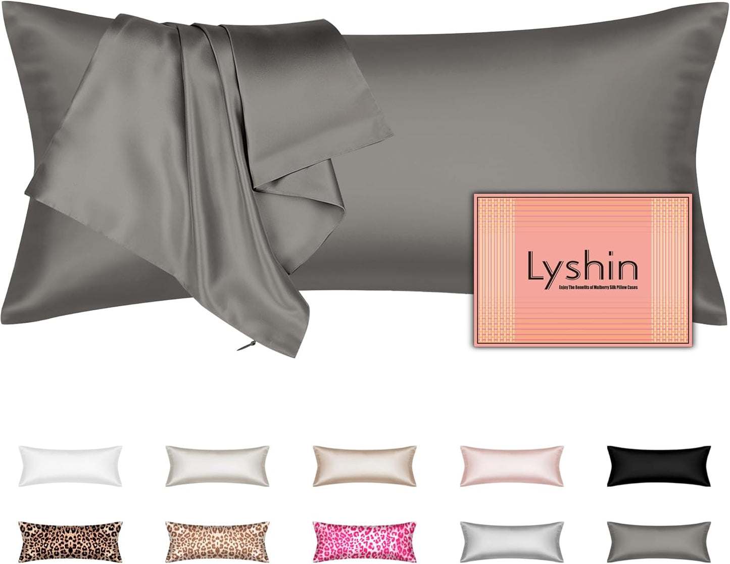 Skiennix Silk Body Pillow Cover - Ultra Smooth & Breathable Cooling Satin | Dark Grey (20x54 Inches)