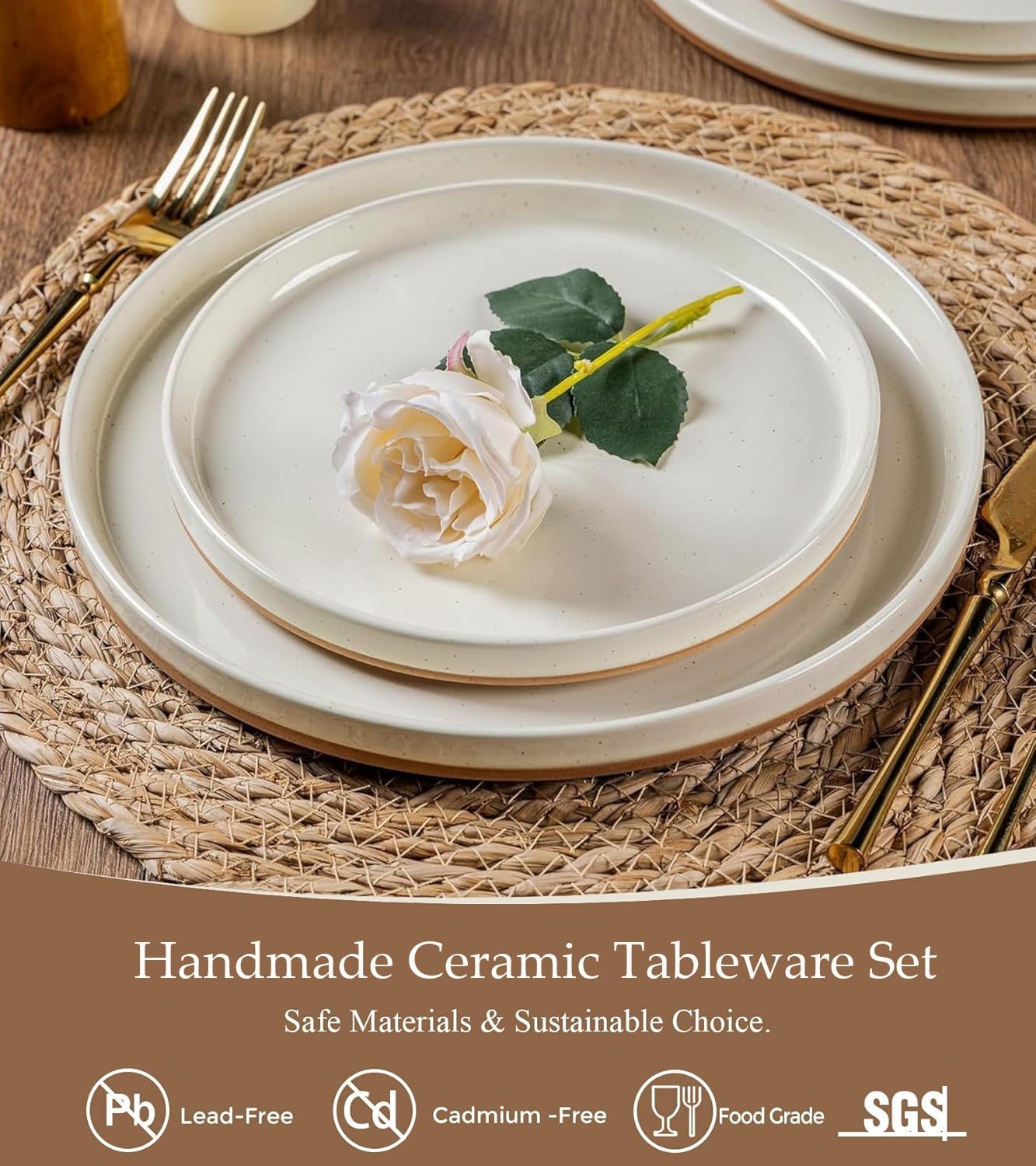 AmorArc Ceramic Dinnerware Set for 4 | Speckled Stoneware Plates and Bowls with unglazed terracotta | Scratch Resistant, Dishwasher & Microwave Safe Modern Dishes Sets- 12-Pcs