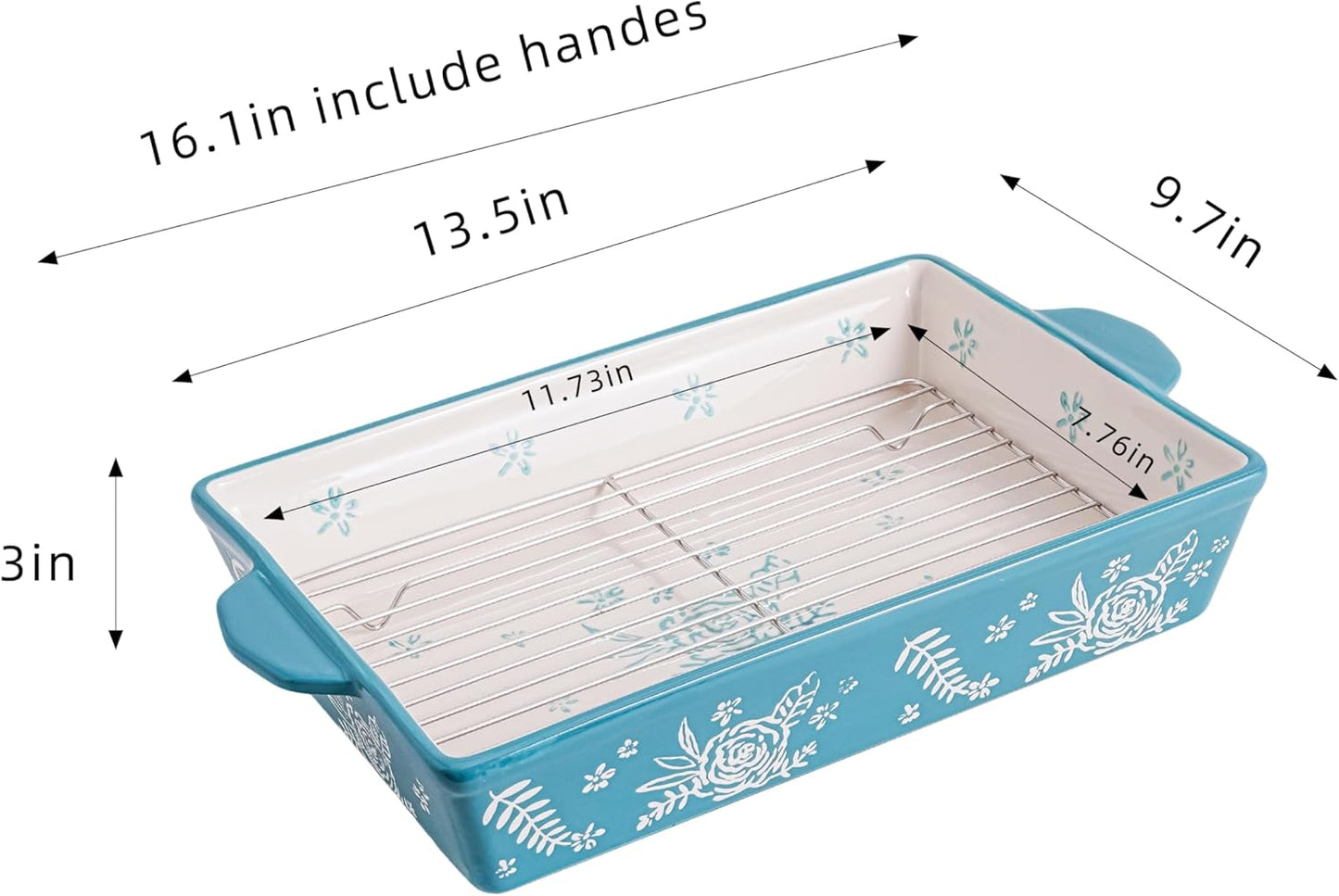 Wisenvoy Casserole Dish - Ceramic Baking Dish with Roasting Rack for Oven | Perfect for Lasagna