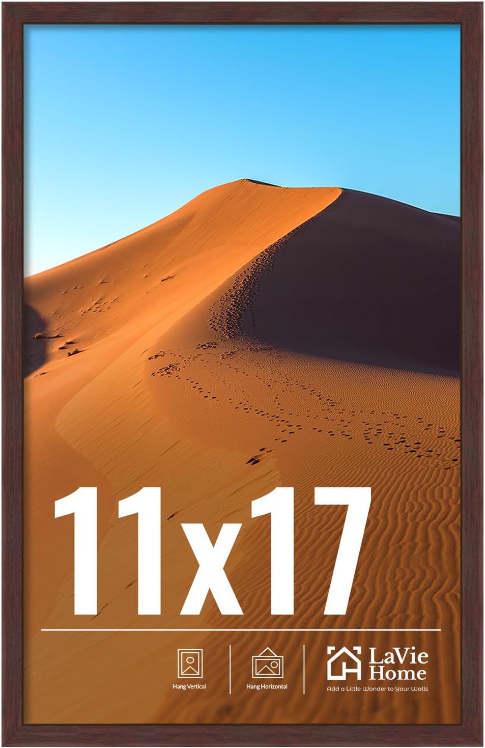 LaVie Home 11x17 Picture Frame - Classic Brown Wall Display with HD Plexiglas | Vertical & Horizontal Use