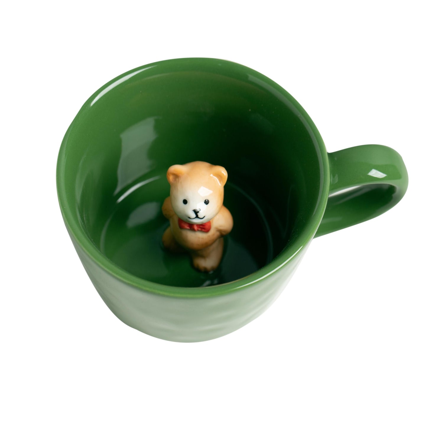 DIHOclub Bow Tie Bear Coffee Cup Hidden Ceramic Animal Inside Mug,Cute Cartoon Handmade Figurine Mugs,Holiday and Birthday Gift for Coffee Milk Tea Lovers,12 Oz(Green)