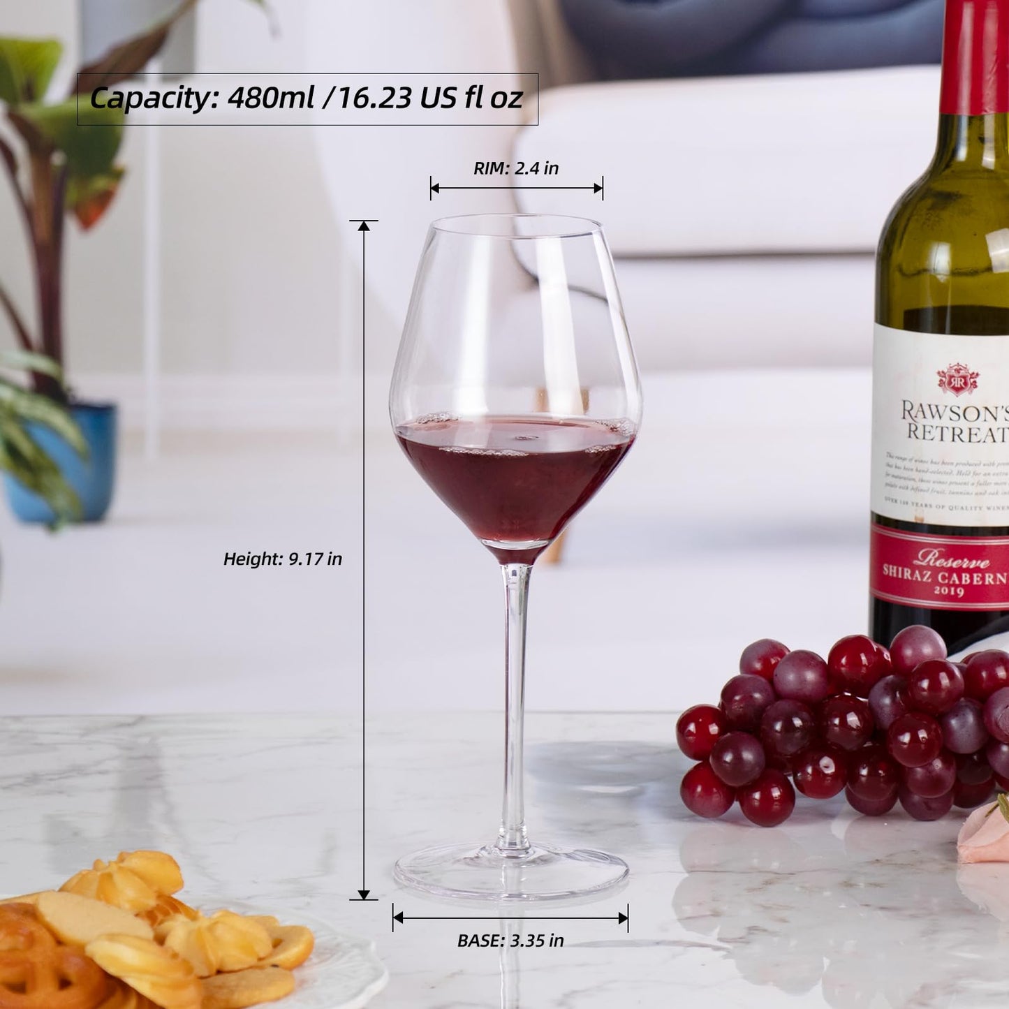 Wine Glasses Crystal Red and White Wine Glasses Set of 2, 16oz Hand Blown Bordeaux Wine Glass with Long Stem, Thin Rim Large Glassware for Wine Tasting, Birthday Gift, Party, Anniversary（XH002）