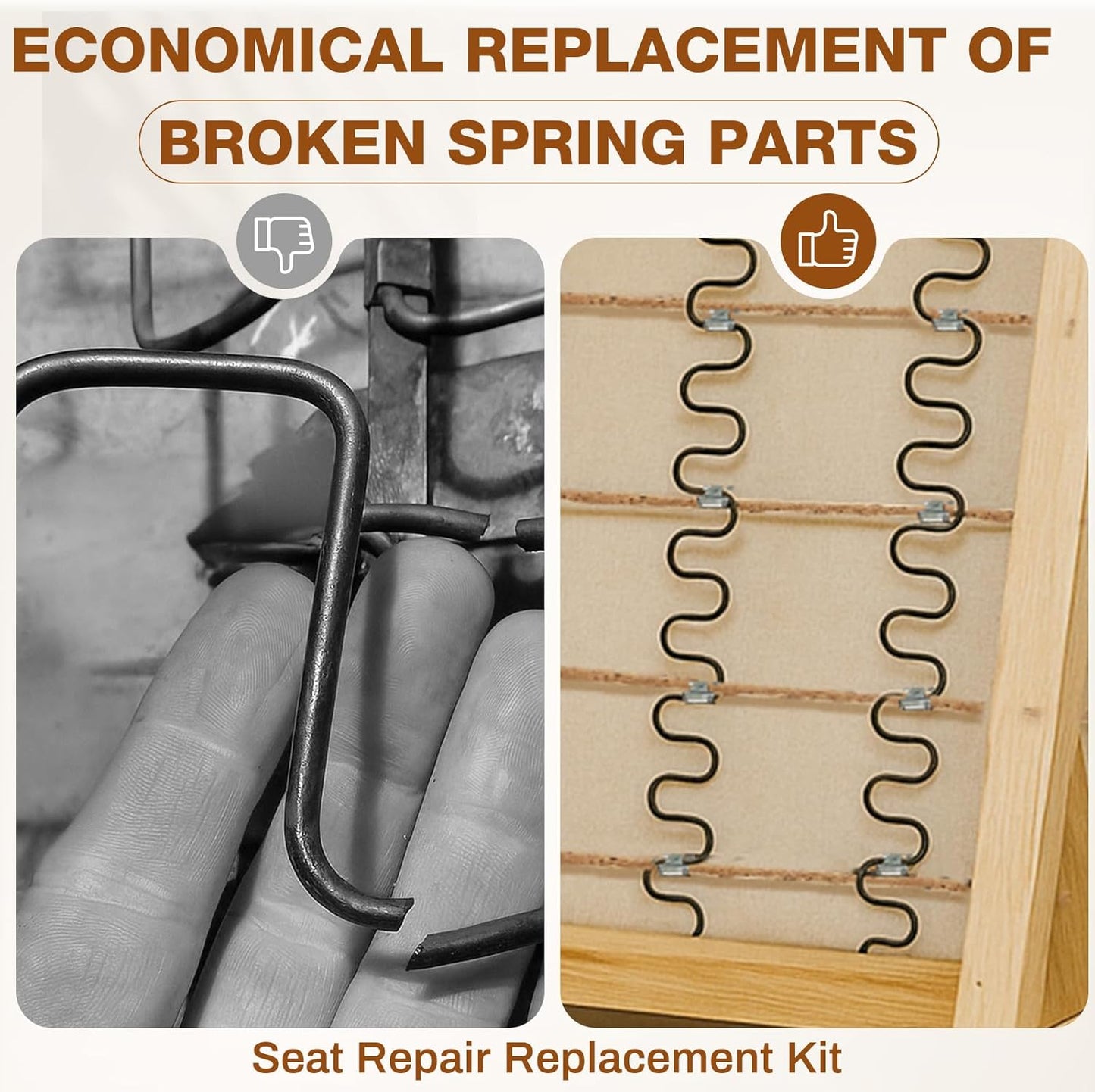 MorningRo 27'' Couch Upholstery Spring Repair Kit - 8 Heavy-Duty Springs & 16 Clips for Sagging Cushions