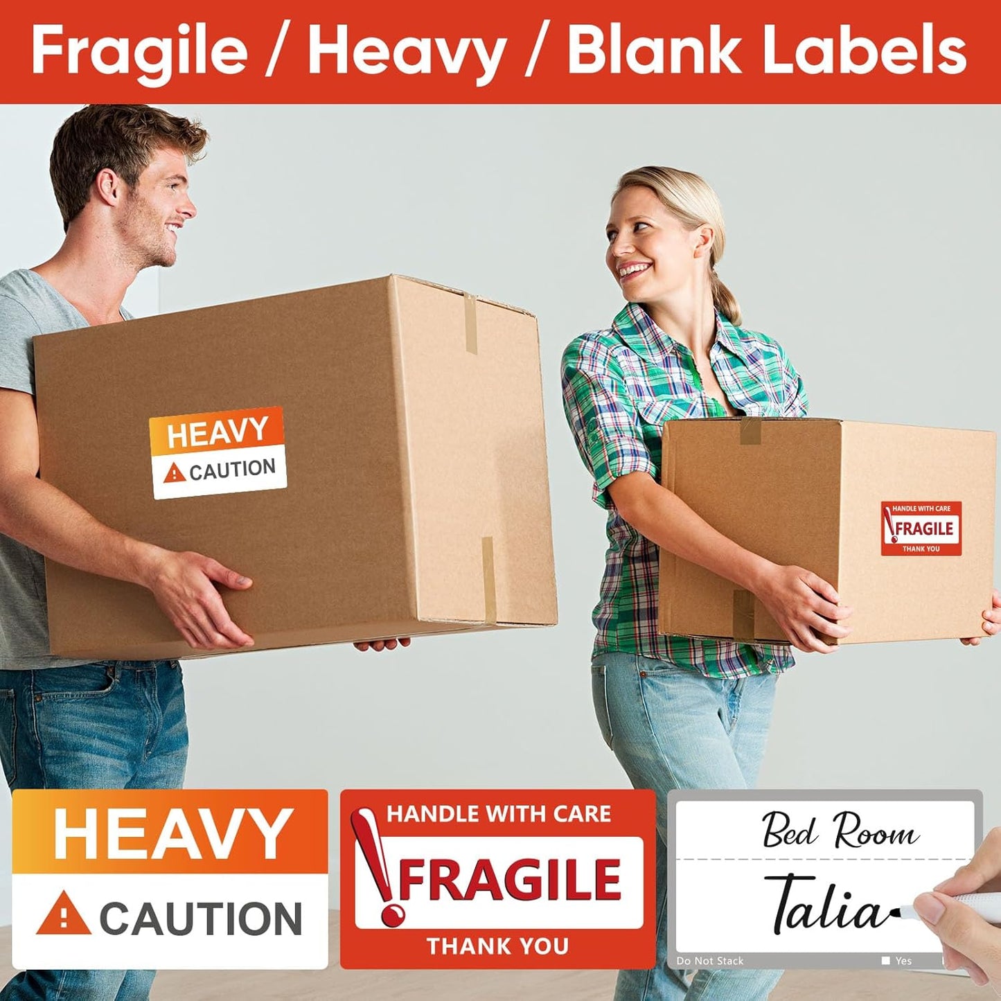 Skiennix Large Moving Labels - 400 PCS Color-Coded Stickers for Packing Boxes | Writable Notes Areas