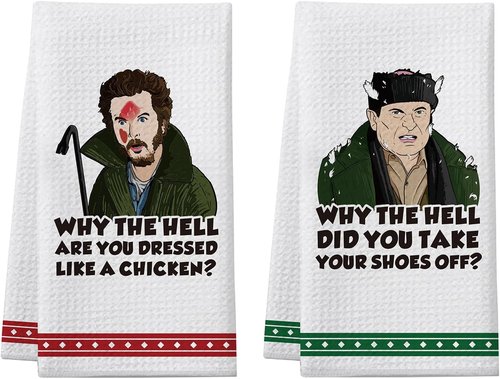 Home Alone | Funny Christmas Kitchen Towels - 2 Pack Holiday Dish Towels for Kitchen & Bathroom Decor