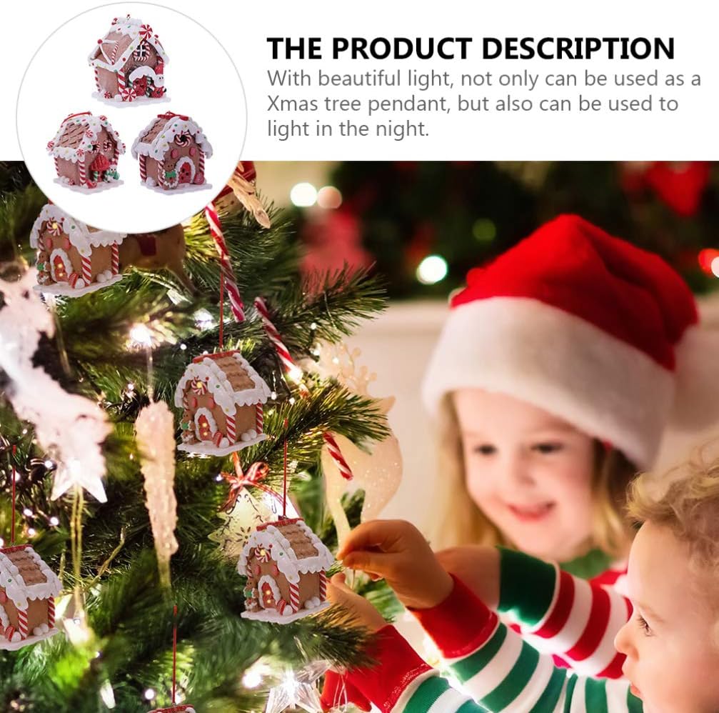 Toyvian Gingerbread House Ornaments - LED Christmas Village Decor with Santa & Snowman Figures | 3 Pcs