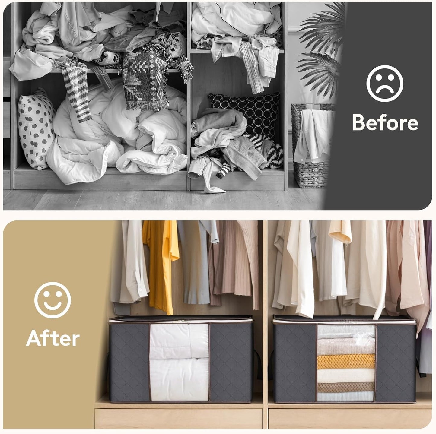 Lifewit 60L Clothes Storage Bins - 18 Pack Foldable Bags with Zippers & Clear Window for Easy Organization